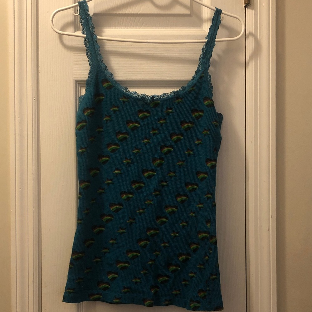 Teal Lace-Trim Rainbow Print Camisole